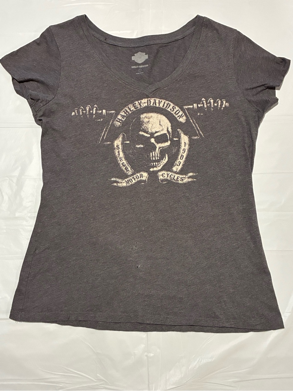 Harley-Davidson Charcoal Tee with Cream Skull Graphic Large
